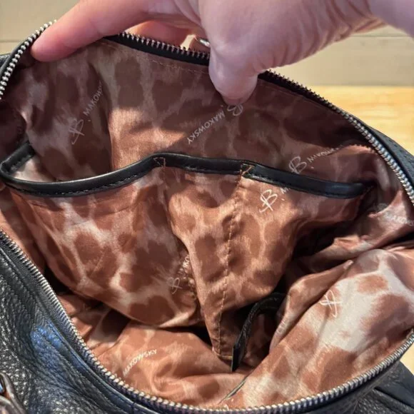 B. Makowsky Mahogany Brown & Black Pebble Leather Shoulder Bag Purse & Dust Bag - Picture 9 of 12